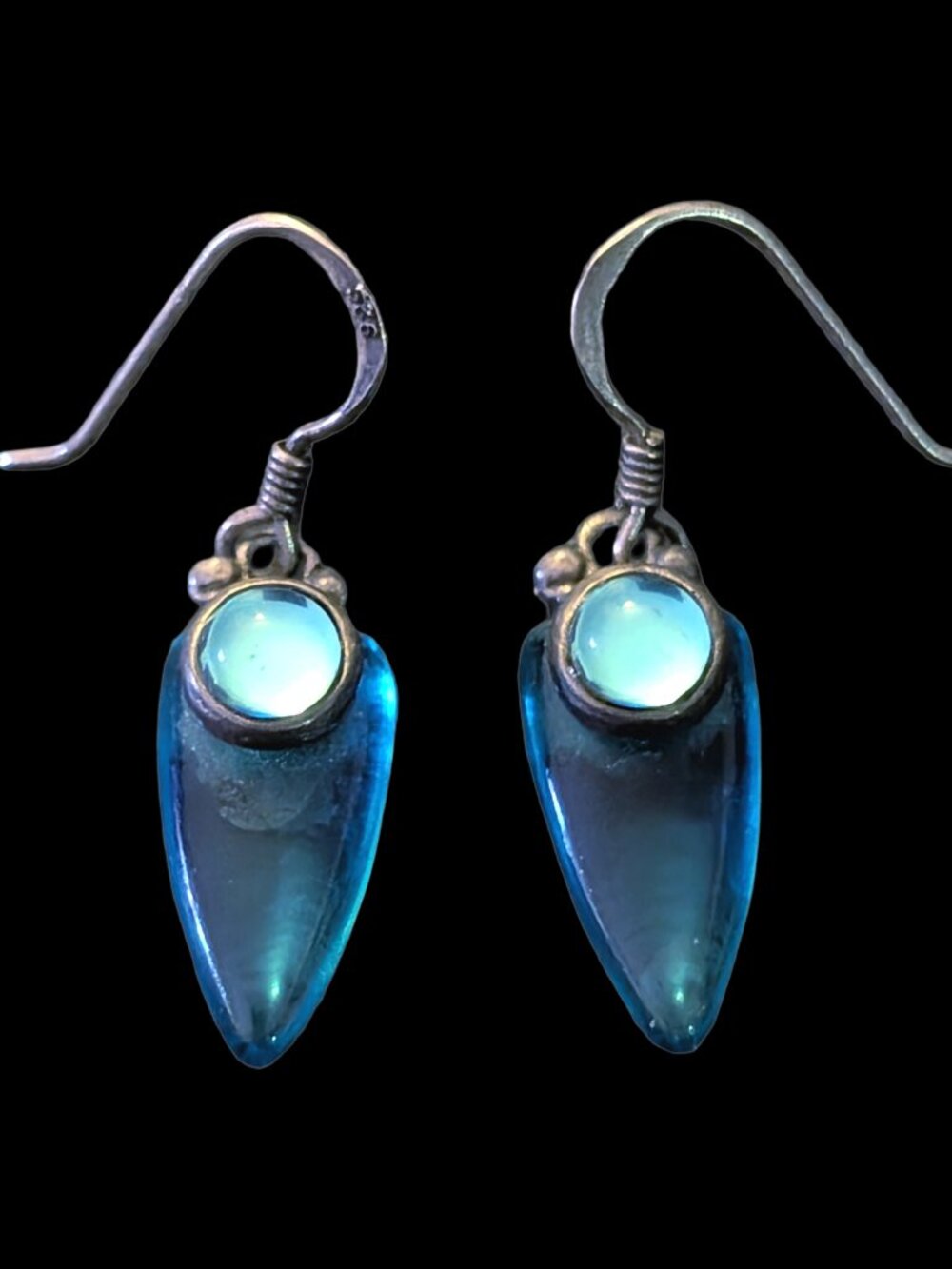 925 Sterling Silver Ornate Glass Bead Wire Hook Geometric 33mm Dangle Earrings